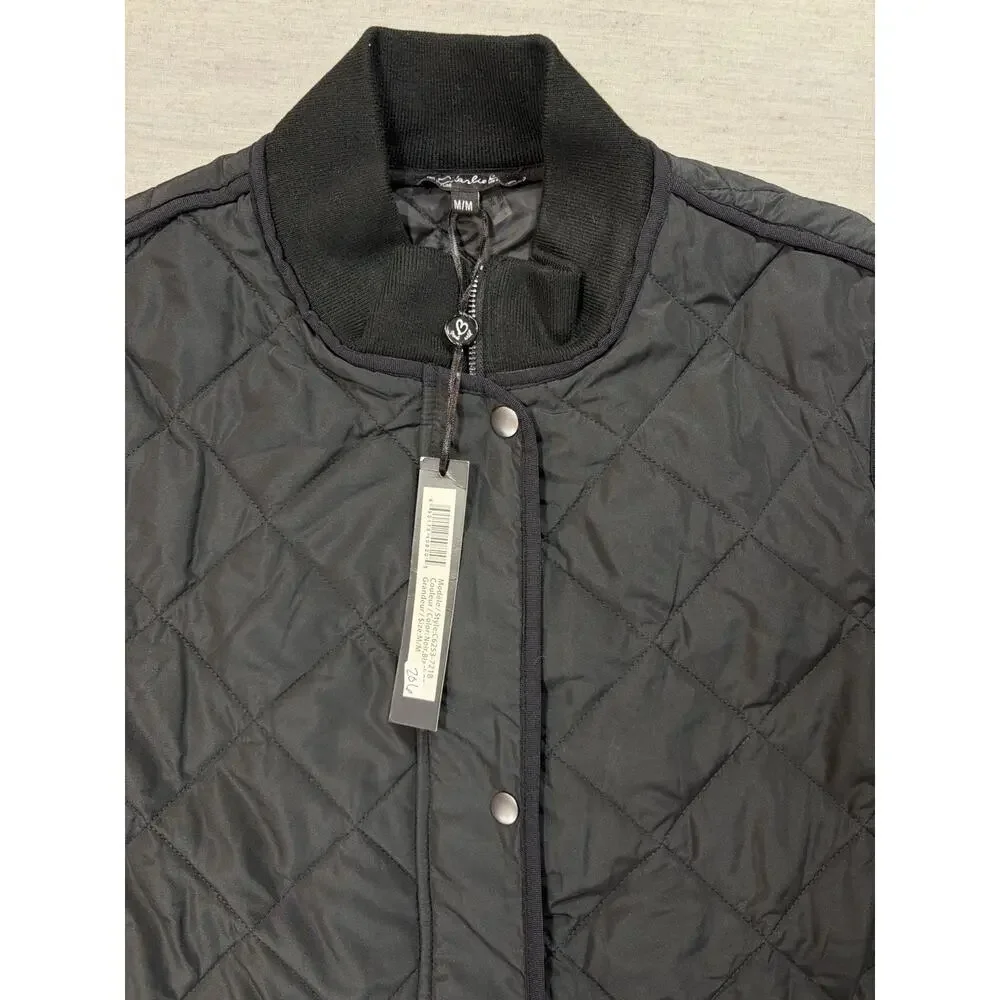Charlie B Quilted Puffer Coat Size M Black Zip Snap Front/Side Mid Length Jacket